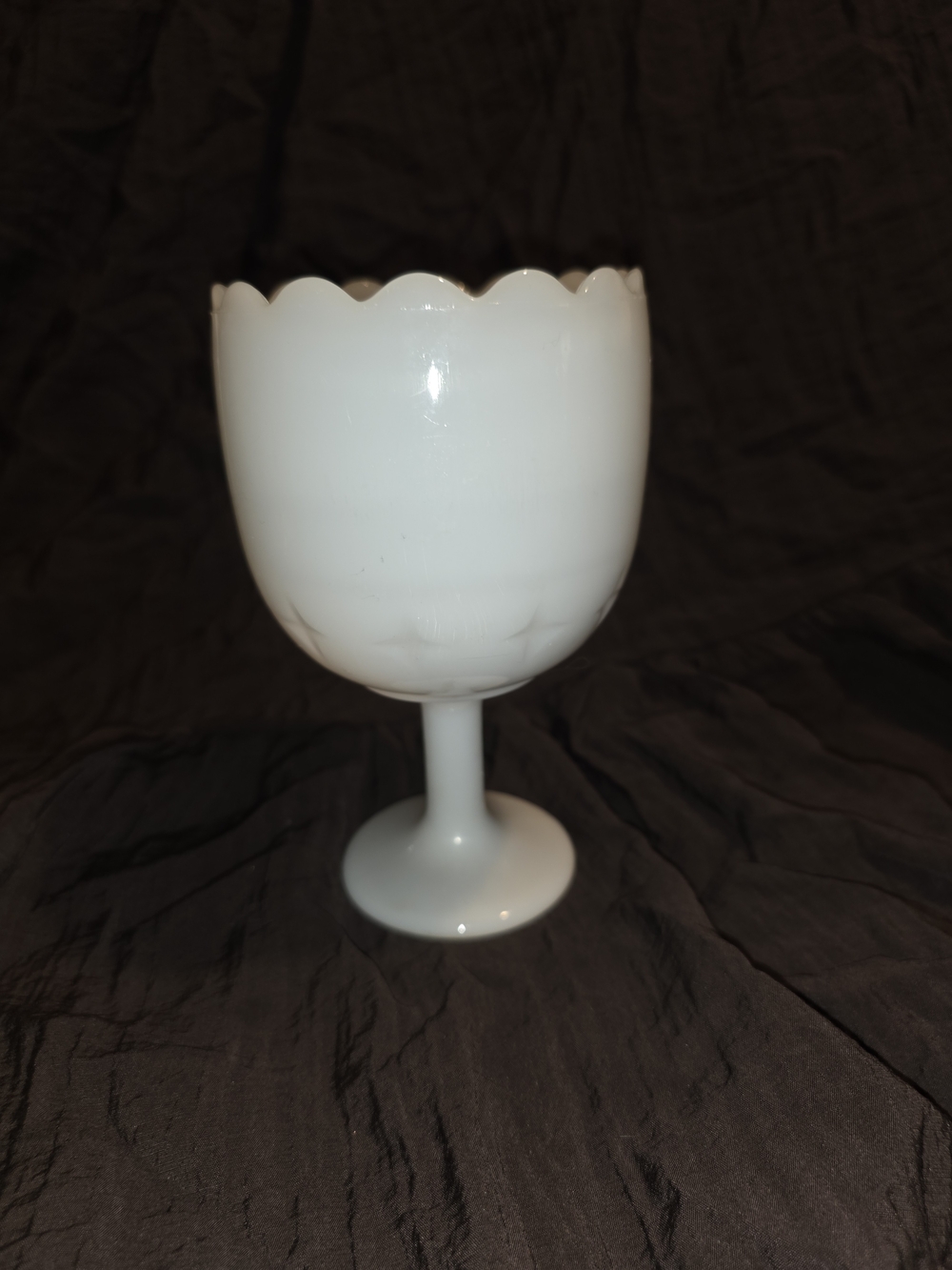 White Scalloped Milk Glass Pedestal Vase -